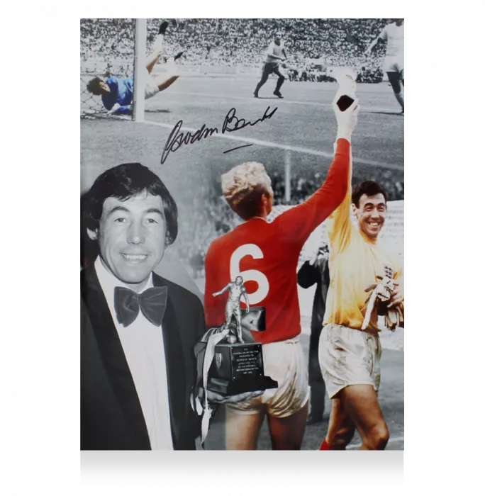 Gordon Banks Signed Montage Photo In Premium Photo Frame: Footballer Of The Year And World Cup Trophies