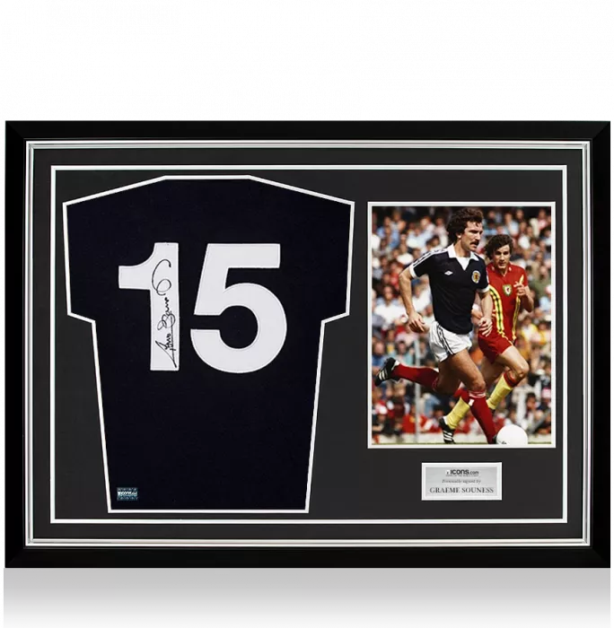 Graeme Souness Back Signed Retro Scotland Shirt In Hero Frame: Option 1