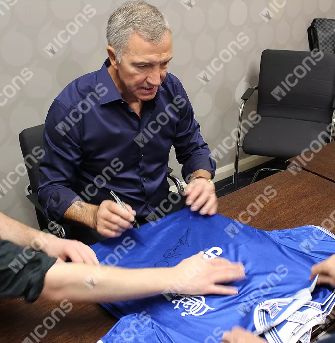 Graeme Souness Front Signed Retro Rangers Shirt In Classic Frame: Black Signature Edition