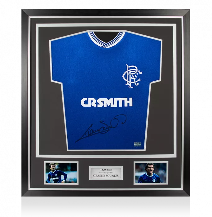 Graeme Souness Front Signed Retro Rangers Shirt In Classic Frame: Black Signature Edition