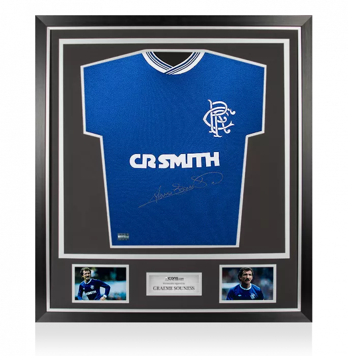 Graeme Souness Front Signed Retro Rangers Shirt In Classic Frame: Silver Signature Edition