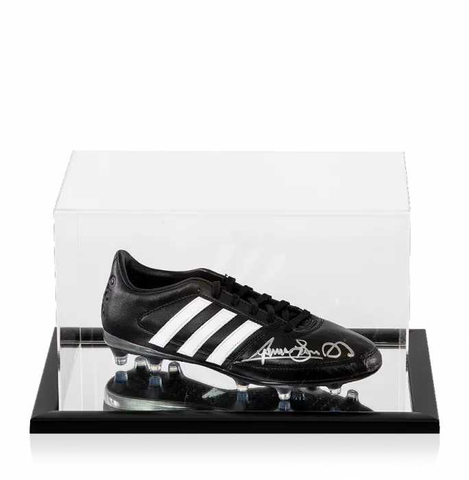 Graeme Souness Signed Black and White Adidas Gloro Boot In Acrylic Case