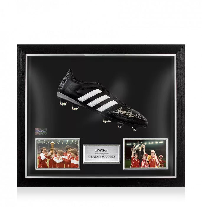 Graeme Souness Signed Black and White Adidas Gloro Boot In Bubble Frame: Option 1