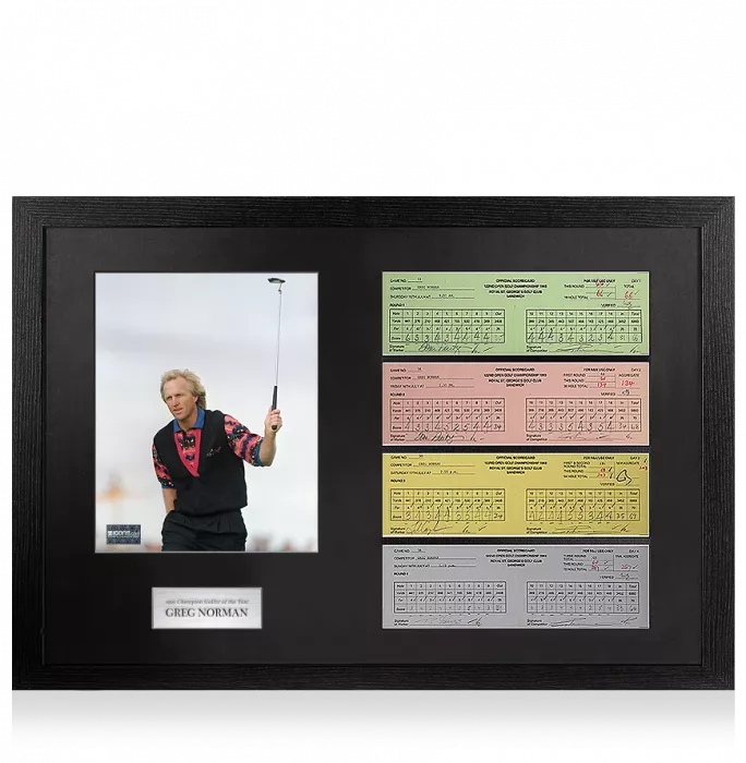 Greg Norman 1993 Sandwich Open Scorecards In Champion Golfer Of The Year Frame