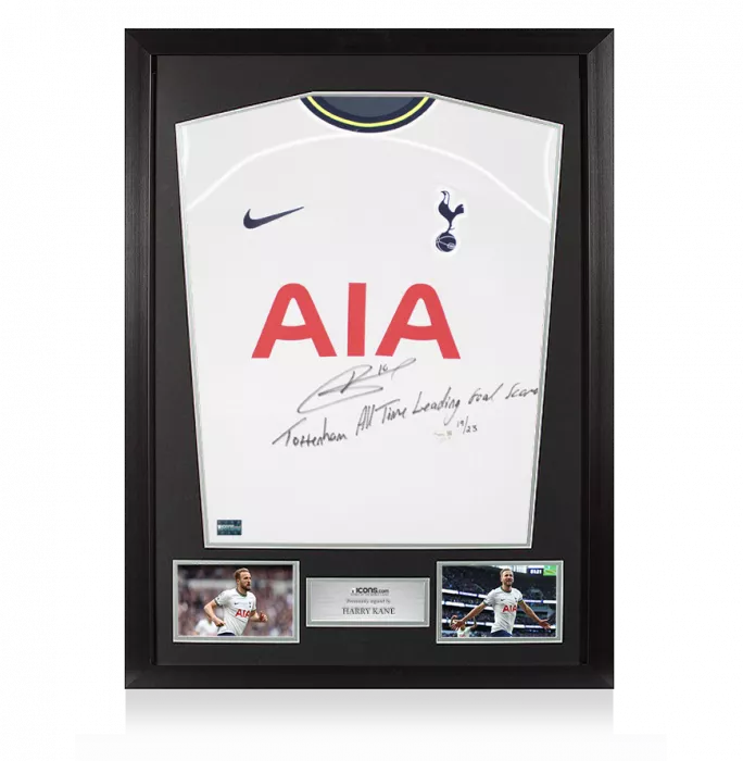 Harry Kane Front Signed and Framed Tottenham Hotspur 2022-23 Home Shirt: "All Time Leading Goalscorer" Edition