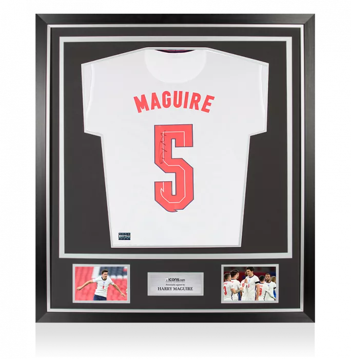 Harry Maguire Back Signed England 2020 Home Shirt With Fan Style Numbers In Classic Frame