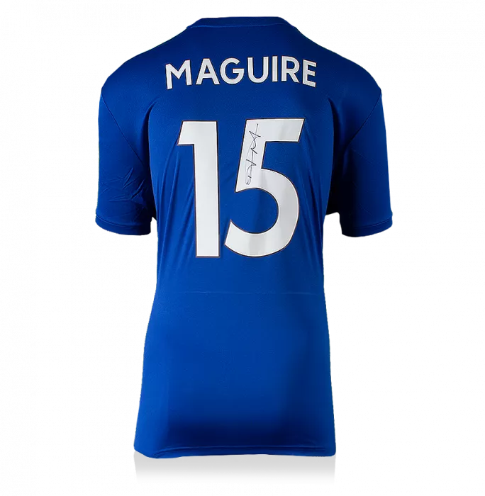 Harry Maguire Back Signed Leicester City 2018-19 Home Shirt With Fan Style Numbers In Hero Frame: Option 1
