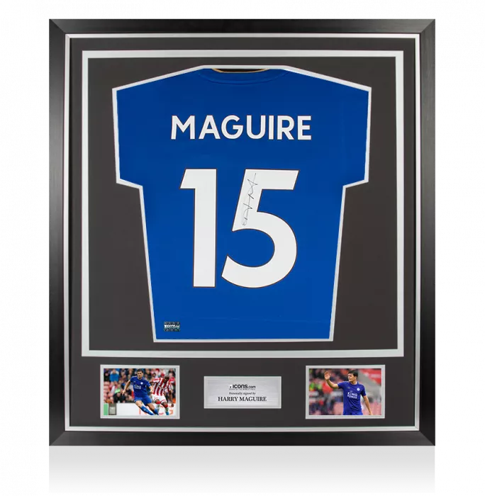 Harry Maguire Back Signed Leicester City 2018-19 Home Shirt With Fan Style Numbers In Classic Frame