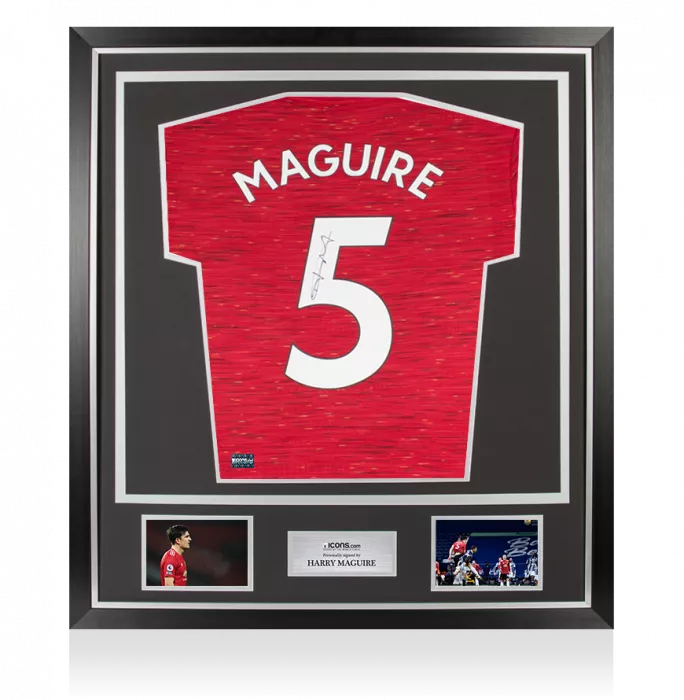 Harry Maguire Back Signed Manchester United 2020-21 Home Shirt With Fan Style Numbers In Classic Frame