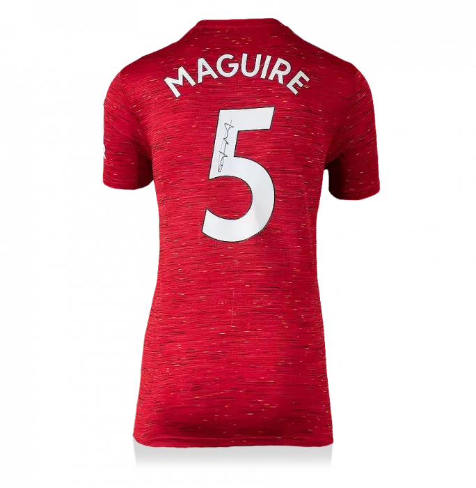 Harry Maguire Back Signed Manchester United 2020-21 Home Shirt With Fan Style Numbers