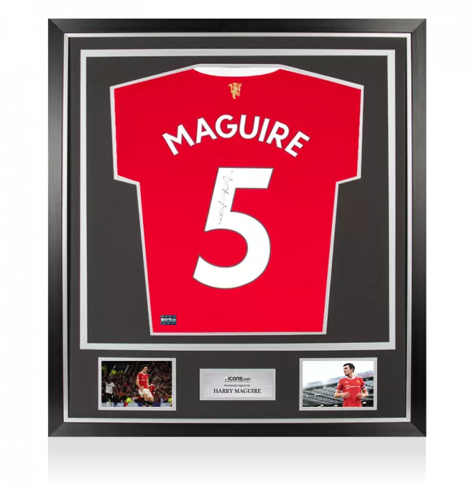 Harry Maguire Back Signed Manchester United 2021-22 Home Shirt With Fan Style Number In Classic Frame