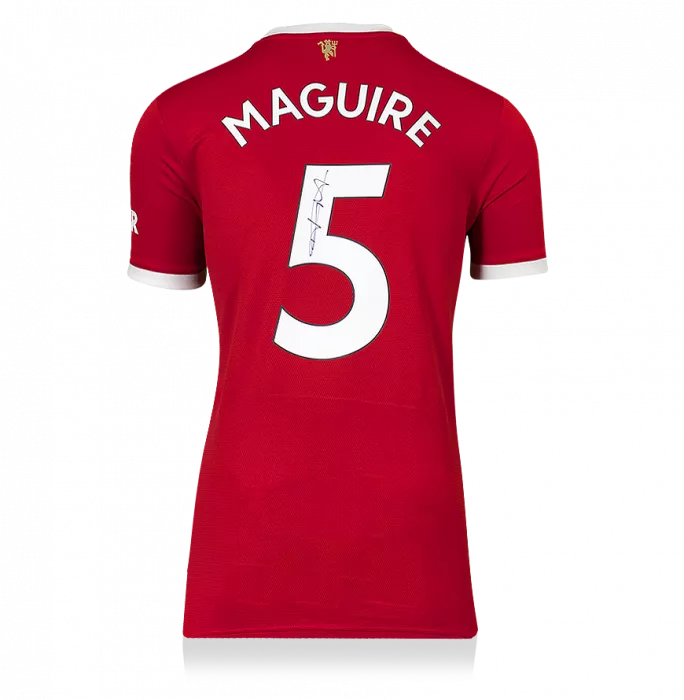Harry Maguire Back Signed Manchester United 2021-22 Home Shirt With Fan Style Number
