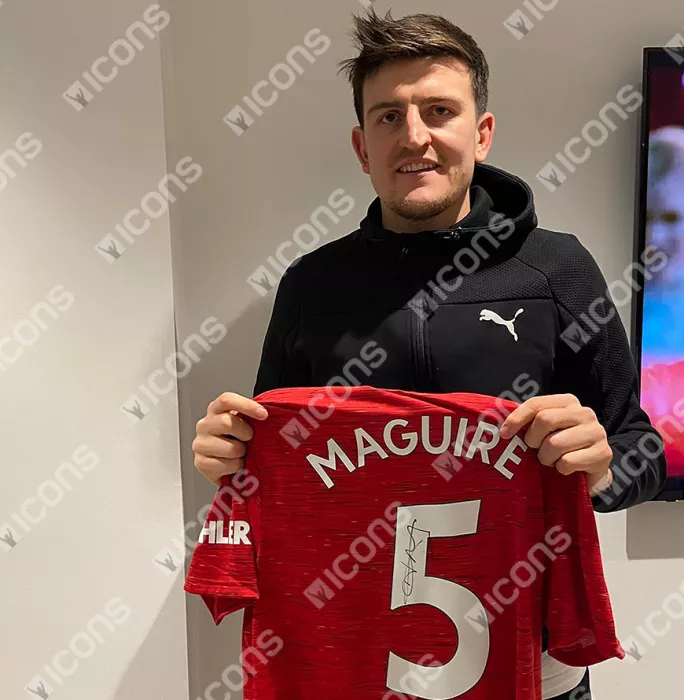 Harry Maguire Official UEFA Europa League Back Signed Manchester United 2020-21 Home Shirt With Fan Style Numbers