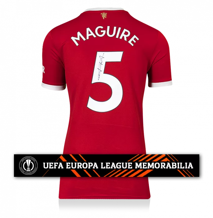 Harry Maguire Official UEFA Europa League Back Signed Manchester United 2021-22 Home Shirt With Fan Style Number