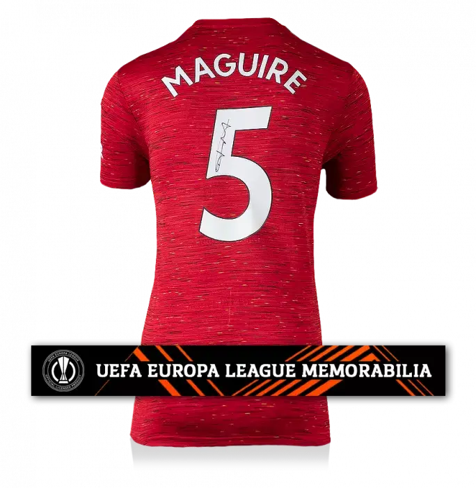 Harry Maguire Official UEFA Europa League Back Signed Manchester United 2020-21 Home Shirt With Fan Style Numbers