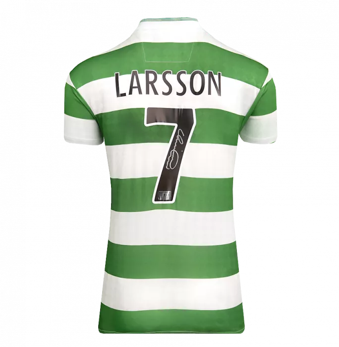 Henrik Larsson Back Signed Celtic Retro Home Shirt In Deluxe Packaging