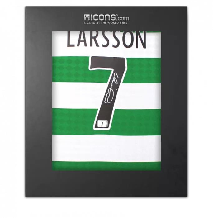 Henrik Larsson Back Signed Celtic Retro Home Shirt In Deluxe Packaging