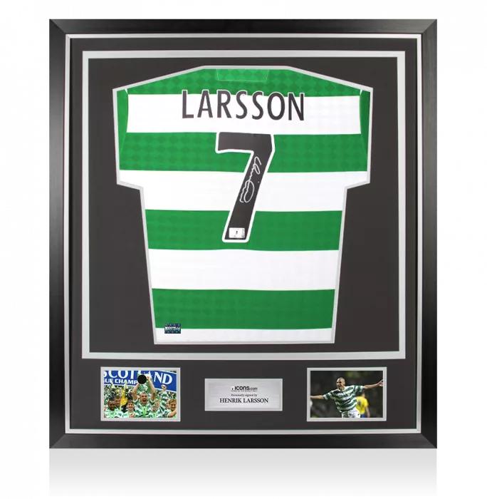 Henrik Larsson Back Signed Celtic Retro Home Shirt In Classic Frame