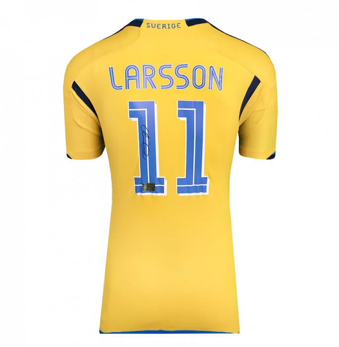Henrik Larsson Back Signed Sweden Retro Home Shirt In Hero Frame: Option 1