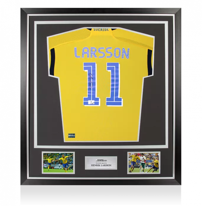 Henrik Larsson Back Signed Sweden Retro Home Shirt In Classic Frame