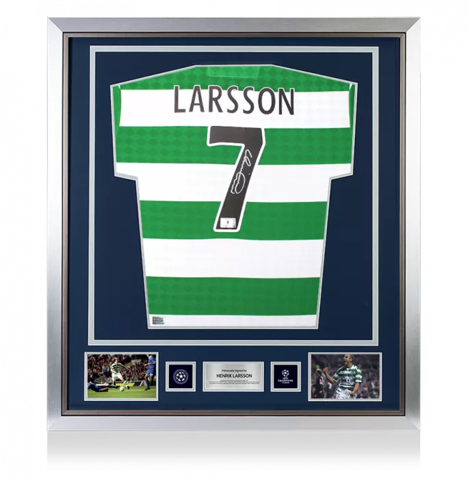 Henrik Larsson Official UEFA Champions League Back Signed And Framed Celtic Retro Home Shirt