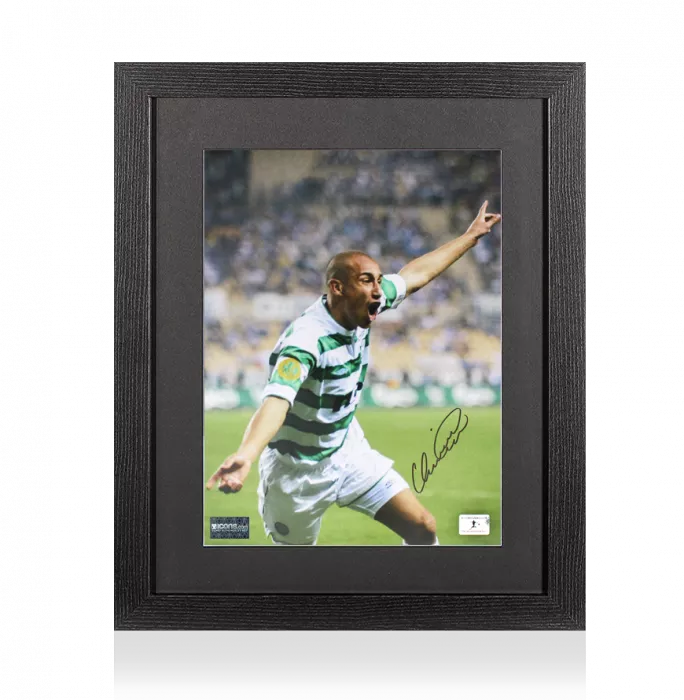 Henrik Larsson Signed Celtic Photo In Black Wooden Frame
