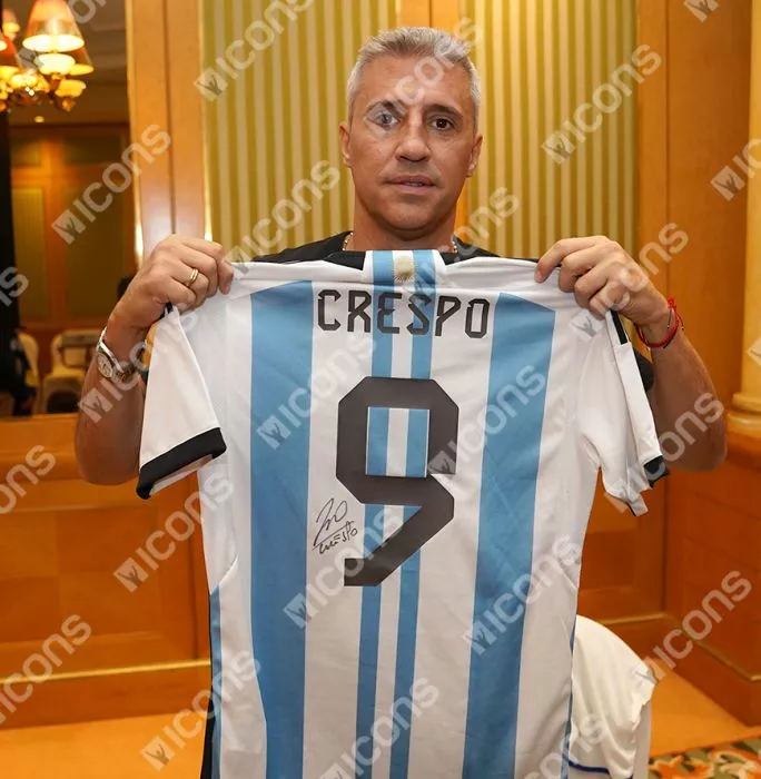 Hernan Crespo Back Signed Argentina 2022-23 Home Shirt With Fan Style Number In Hero Frame: Option 1
