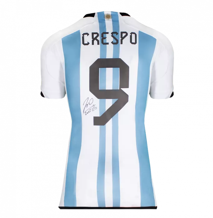 Hernan Crespo Back Signed Argentina 2022-23 Home Shirt With Fan Style Number In Classic Frame