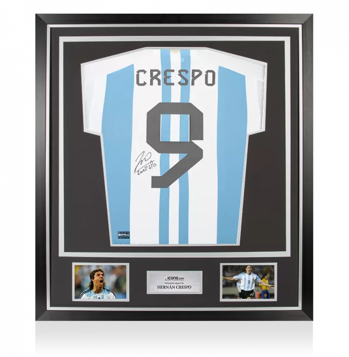 Hernan Crespo Back Signed Argentina 2022-23 Home Shirt with Fan Style Number In Classic Frame