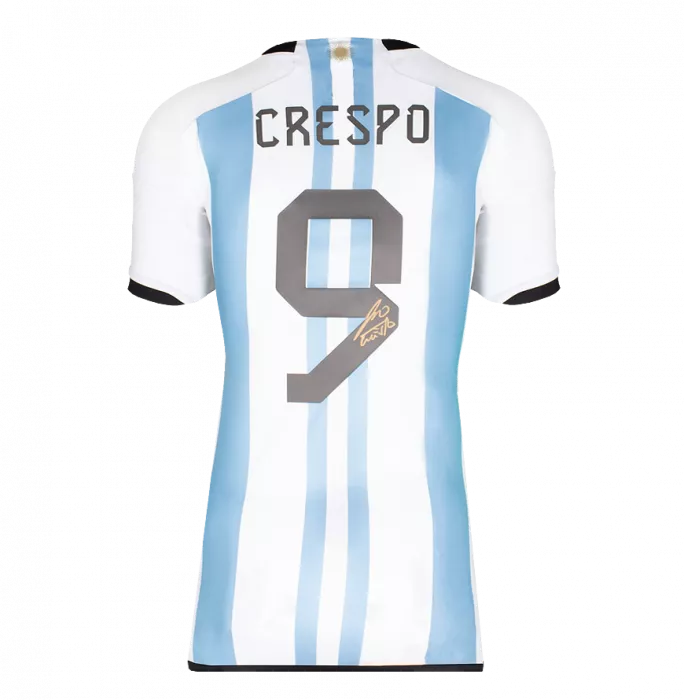 Hernan Crespo Back Signed Argentina 2022 Home Shirt With Fan Style Number In Classic Frame