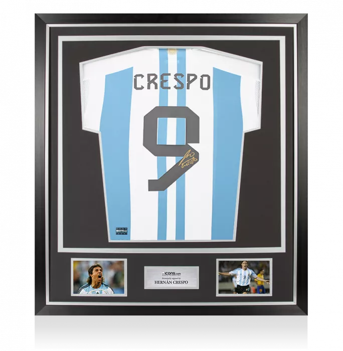 Hernan Crespo Back Signed Argentina 2022 Home Shirt with Fan Style Number In Classic Frame