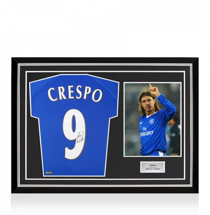 Hernan Crespo Back Signed Chelsea 2000 Home Shirt In Hero Frame: Option 1