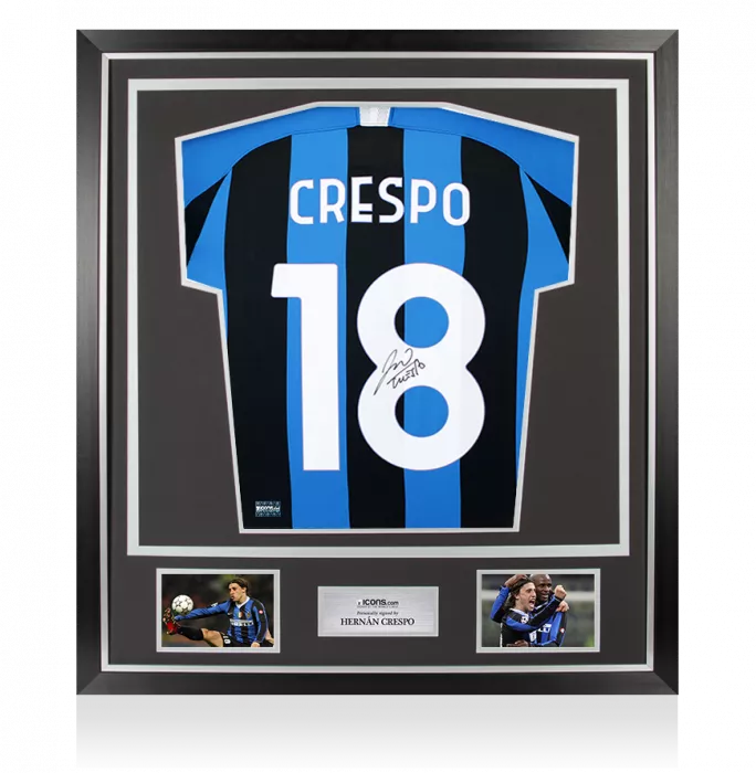 Hernan Crespo Back Signed Internazionale 2019-20 Home Shirt with Fan Style Numbers In Classic Frame