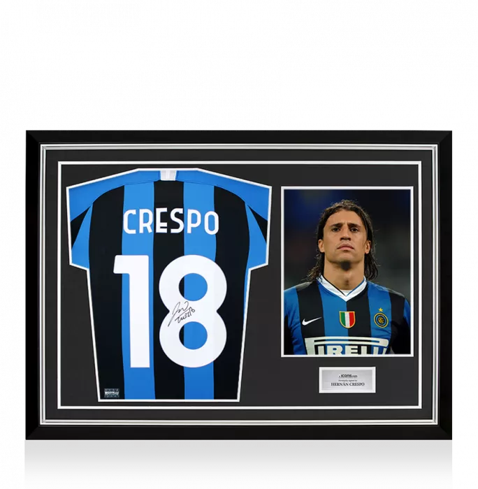 Hernan Crespo Back Signed Internazionale 2019-20 Home Shirt with Fan Style Numbers In Hero Frame: Option 1