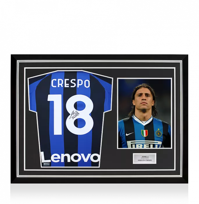 Hernan Crespo Back Signed Internazionale 2022-23 Home Shirt In Hero Frame: Option 1
