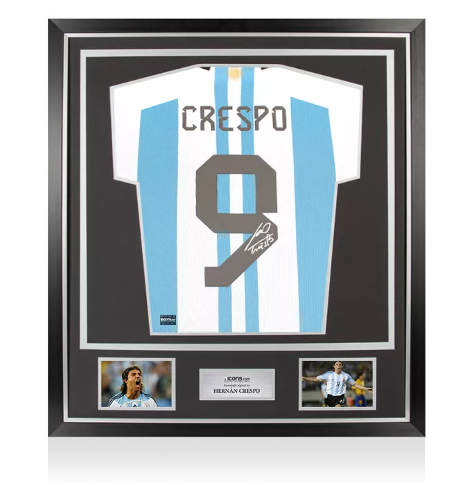 Hernan Crespo Back Signed Modern Argentina Home Shirt With Fan Style Numbers In Classic Frame