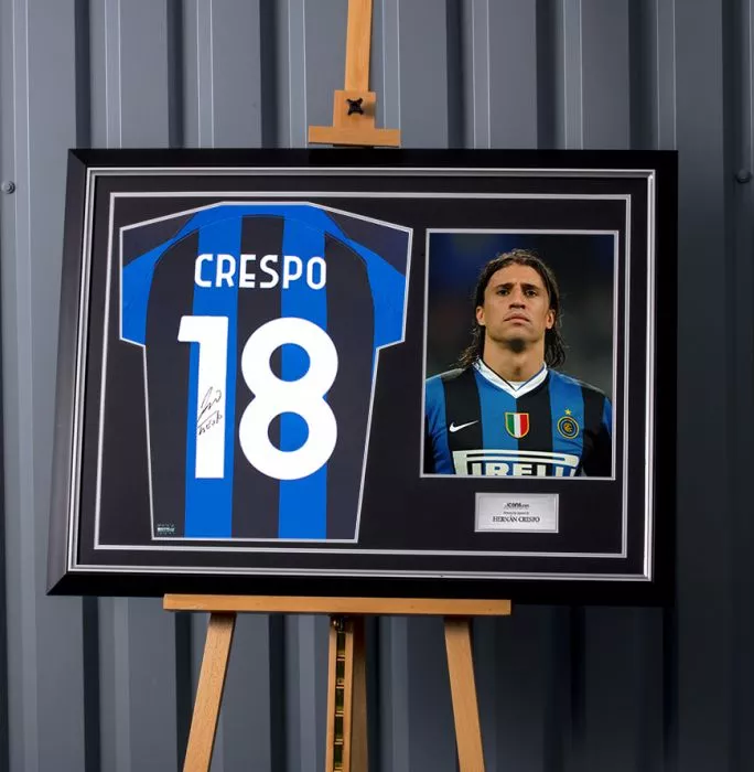 Hernan Crespo Back Signed Modern Internazionale Home Shirt With Fan Style Number In Hero Frame: Option 1