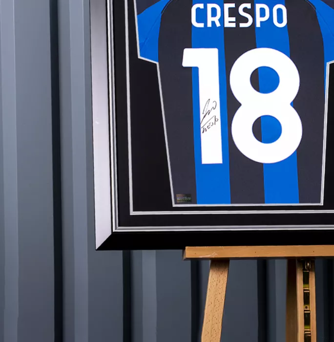 Hernan Crespo Back Signed Modern Internazionale Home Shirt With Fan Style Number In Hero Frame: Option 1