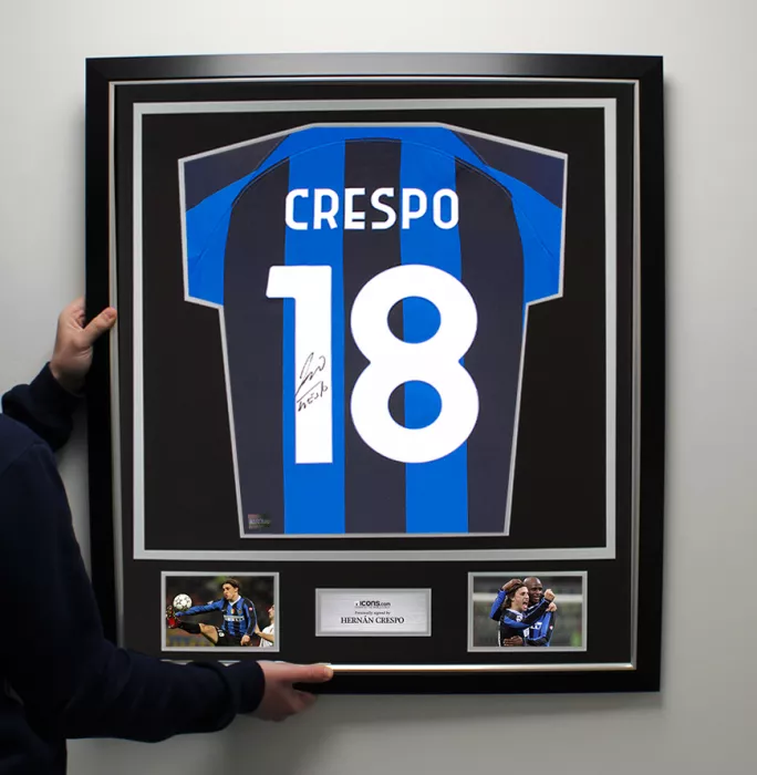 Hernan Crespo Back Signed Modern Internazionale Home Shirt With Fan Style Number In Classic Frame