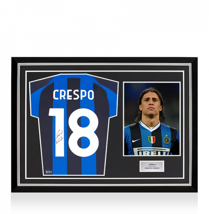 Hernan Crespo Back Signed Modern Internazionale Home Shirt With Fan Style Number In Hero Frame: Option 1