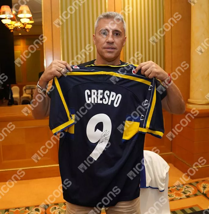 Hernan Crespo Back Signed Parma 1999-00 Third Shirt With Fan Style Number In Classic Frame