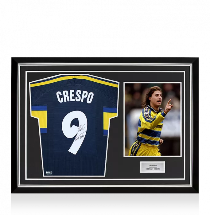 Hernan Crespo Back Signed Parma 1999-00 Third Shirt with Fan Style Number In Hero Frame: Option 1