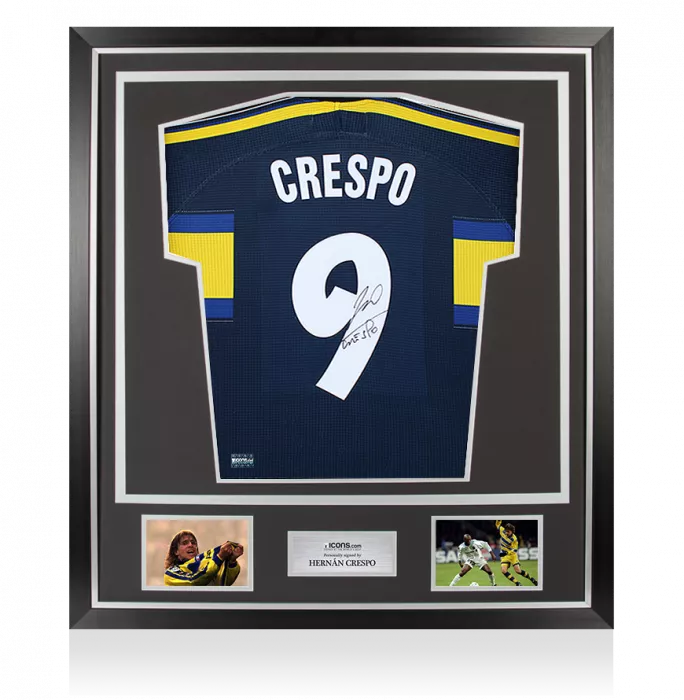 Hernan Crespo Back Signed Parma 1999-00 Third Shirt with Fan Style Number In Classic Frame