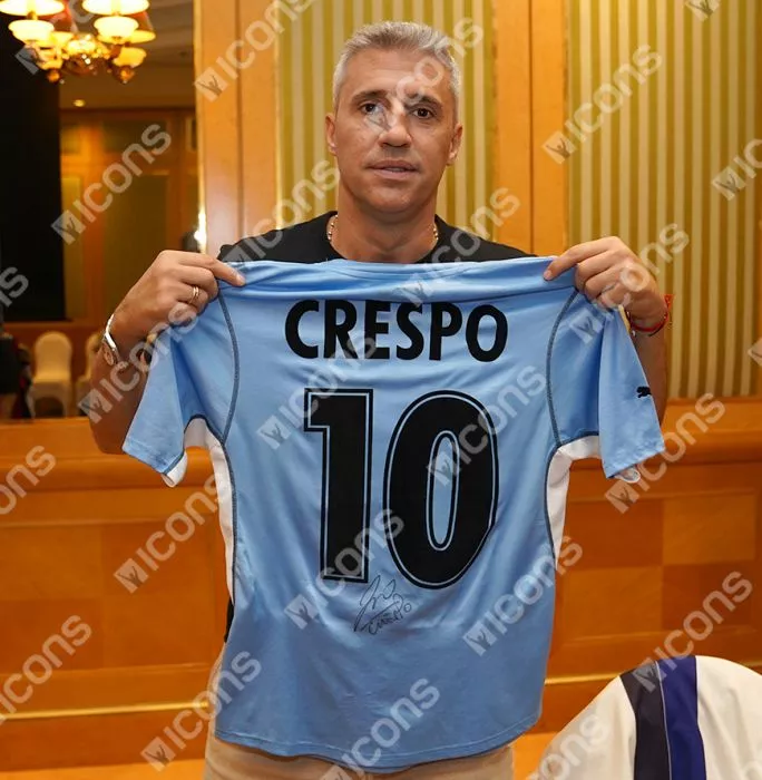 Hernan Crespo Back Signed SS Lazio 2001-02 Home Shirt In Hero Frame: Option 1