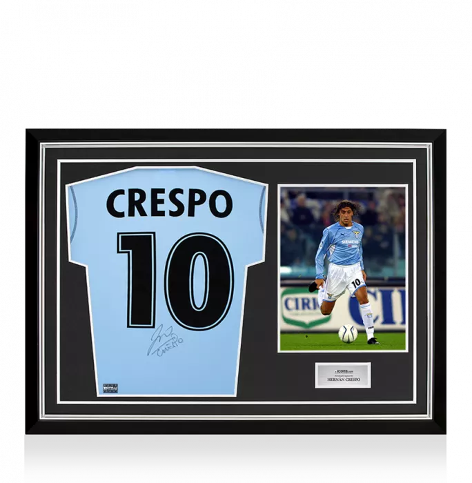 Hernan Crespo Back Signed SS Lazio 2001-02 Home Shirt In Hero Frame: Option 1