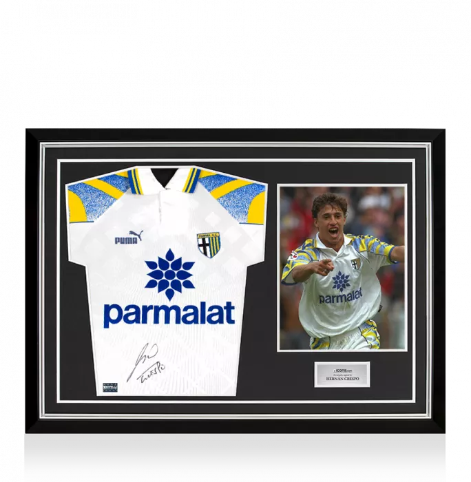Hernan Crespo Front Signed Parma 1995-97 Home Shirt In Hero Frame: Option 1