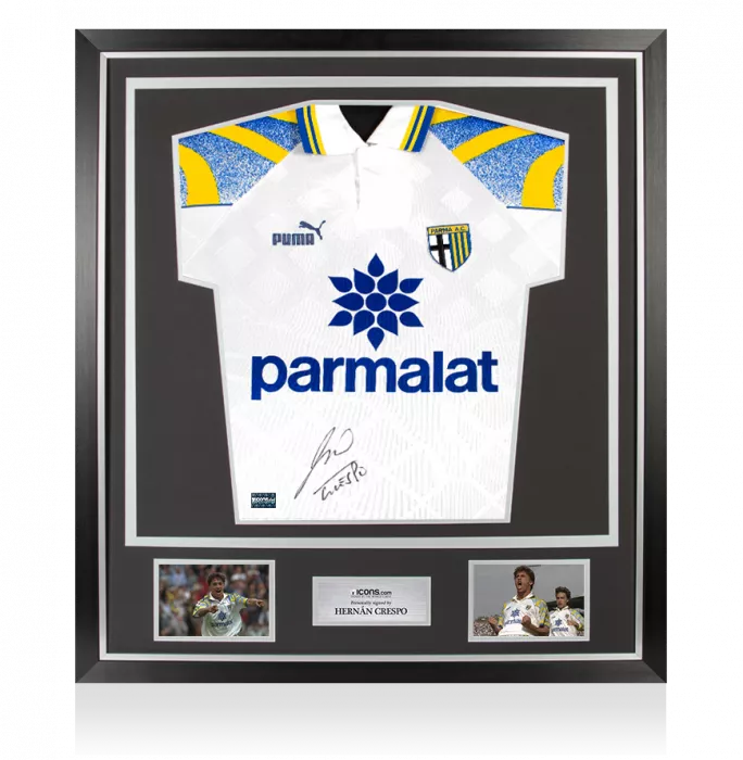 Hernan Crespo Front Signed Parma 1995-97 Home Shirt In Classic Frame