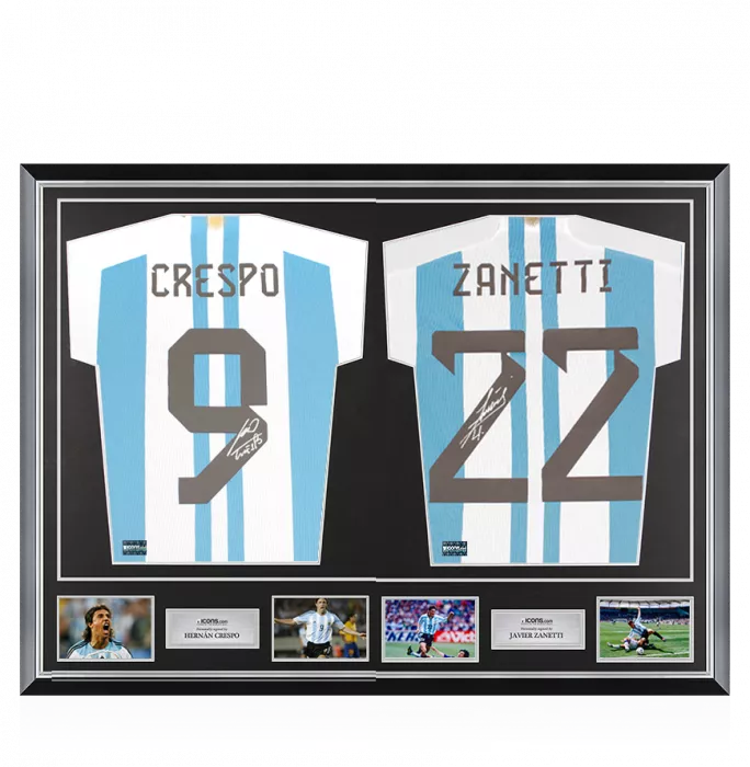 Hernan Crespo & Javier Zanetti Signed Argentina Shirts In Classic Dual Frame