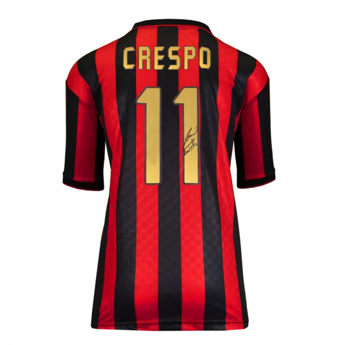 Hernan Crespo Official AC Milan Back Signed And Framed Retro Shirt With Fan Style Numbers