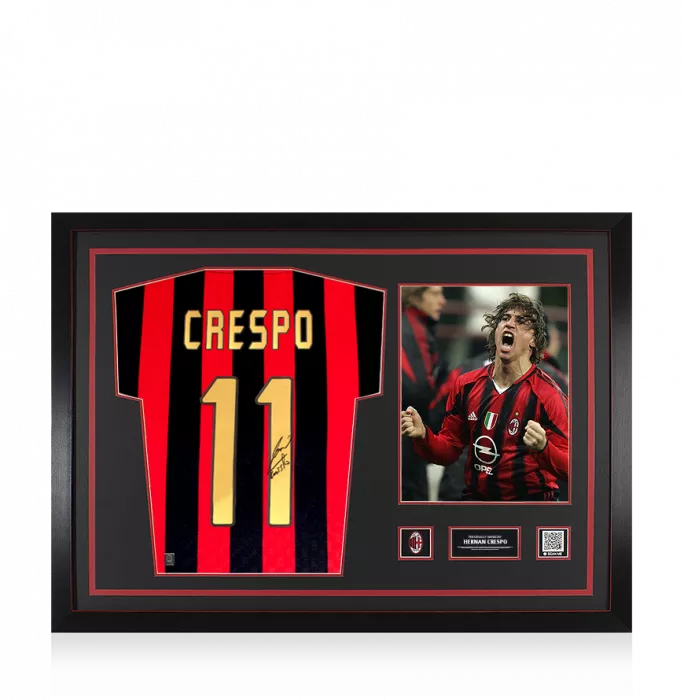 Hernan Crespo Official AC Milan Back Signed and Framed Retro Shirt With Fan Style Numbers